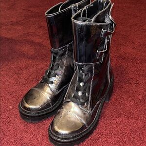 DKNY Shiny Black Combat Boots